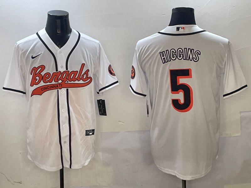 Men Cincinnati Bengals #5 Hiccins White Joint Name 2025 Nike Limited NFL Jersey style 1